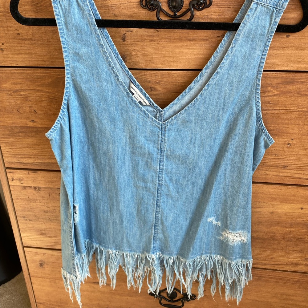 Denim distressed tank